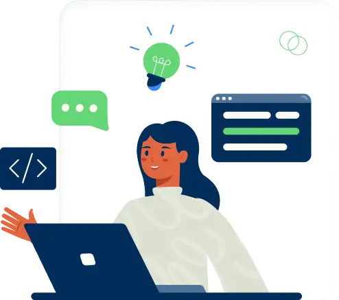 Web development illustration showing a developer working on a website